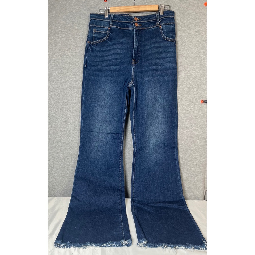 Wild Oak Boutique x Risen Jeans Womens 1XL Dark Wash Raw Hem Flare WO_RDP5843X